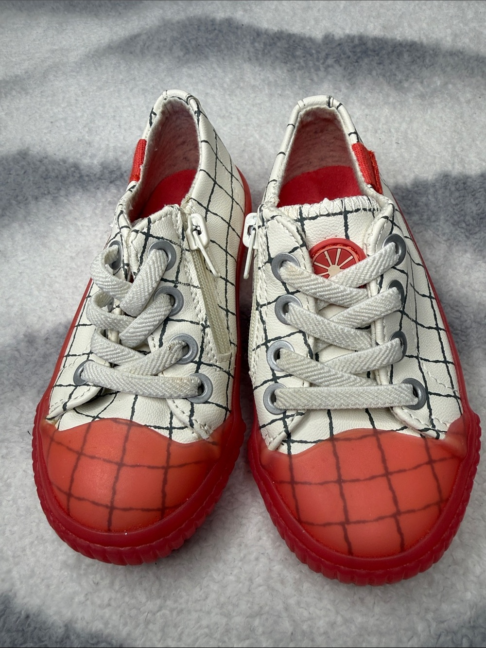 Zara White & Red Grid Kids Sneakers with Side Zip